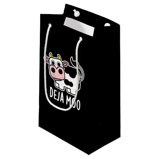 Deja Moo Funny Cow Pun Dark BG Kleine Geschenktüte (Vorderseite Schrägansicht)