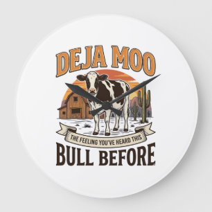Deja Moo Lustige Kuh Western Vintage-Shirt-Design_ Große Wanduhr