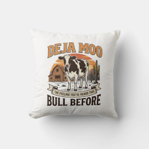 Deja Moo Lustige Kuh Western Vintage-Shirt-Design_ Kissen