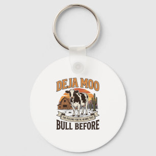 Deja Moo Lustige Kuh Western Vintage-Shirt-Design_ Schlüsselanhänger