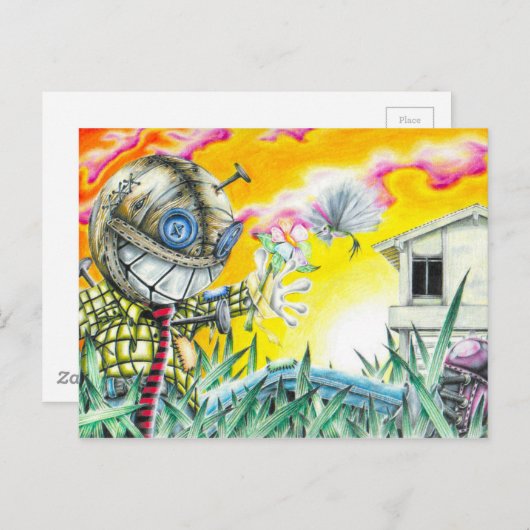 Deja Vudoo - Niedliches farbenfrohes Button Pinaco Postkarte (Vorne/Hinten)