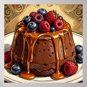 Dekadenter Schokoladen-Karamell-Beeren-Kuchen Poster