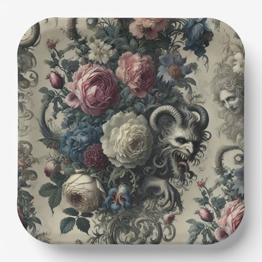 Dekadenzblättern - gotisches Barock Pappteller (Vorderseite)