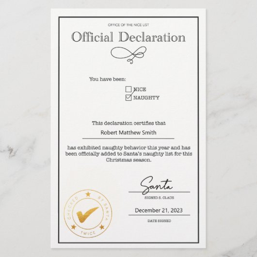 Deklaration der Santa Naughty-Liste bearbeitet (Vorderseite)