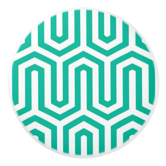 Deko Ägyptisches Motiv - türkis und weiß Keramikknauf (Vorderseite)