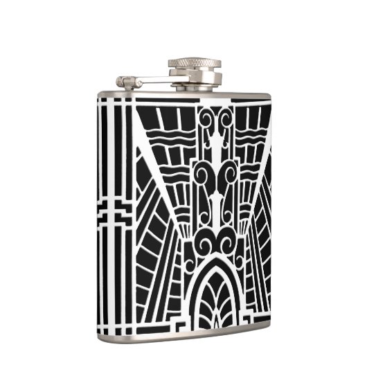 Deko Architektur Muster, Schwarz und Weiß Flachmann (Rechts)