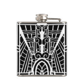 Deko Architektur Muster, Schwarz und Weiß Flachmann (Rückseite)