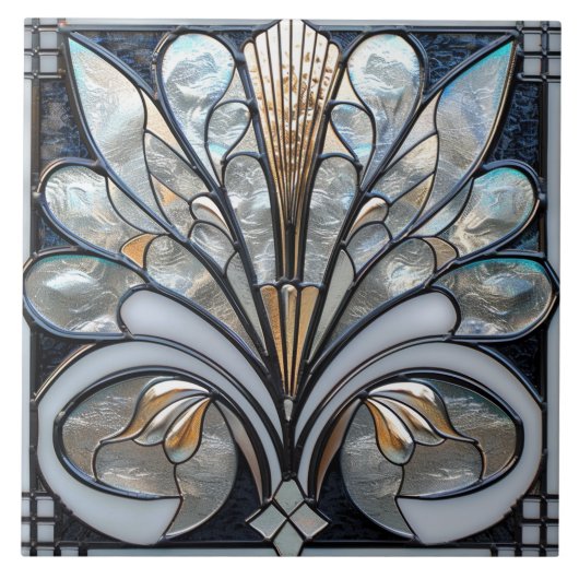 Deko Beautiful Schwarz-weiß Iridescent Glass Gold Fliese (Vorderseite)