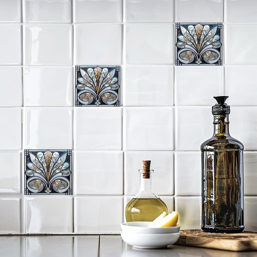 Deko Beautiful Schwarz-weiß Iridescent Glass Gold Fliese