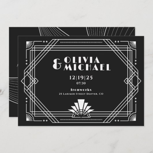 Deko Black and White Einladung (Vorne/Hinten)