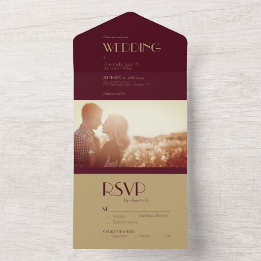 Deko | Burgund-Foto-Hochzeit All In One Einladung (Innen Boden)