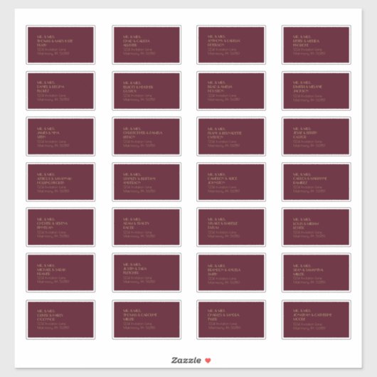 Deko | Burgundy Guest Address Label (Blatt)