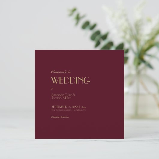 Deko | Burgundy Square bei einer Hochzeit Einladung (Stehend Vorderseite)