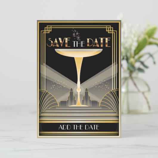 Deko Champagne Save the Date Einladung (Stehend Vorderseite)