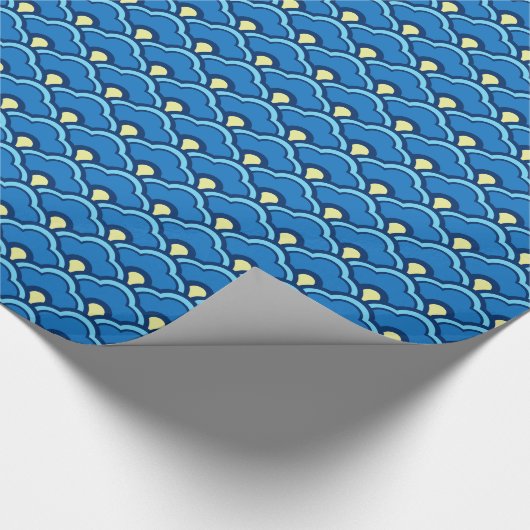 Deko Chinesische Scallops, Ocean Blue und Indigo Geschenkpapier (Ecke)