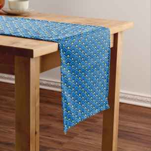 Deko Chinesische Scallops, Ocean Blue und Indigo Kurzer Tischläufer