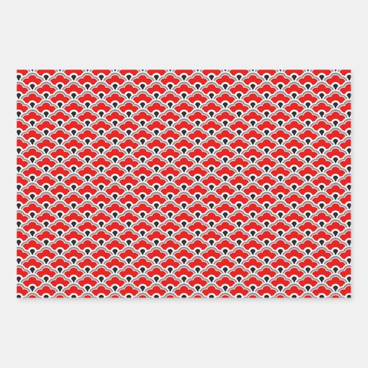 Deko Chinesische Scallops, Rot, Gold und Blau Geschenkpapier Set (Vorderseite)