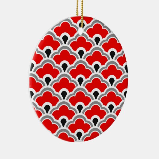 Deko Chinesische Scallops, rot, grau, schwarz und Keramik Ornament (Rechts)