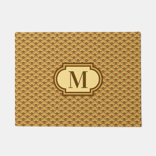 Deko Chinesische Scallops, Senfgold mit Monogramm Fußmatte (Vorderseite)