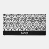 Deko Damask Vintages Muster Schwarz-weißer Name Schreibtischunterlage (Vorderseite)