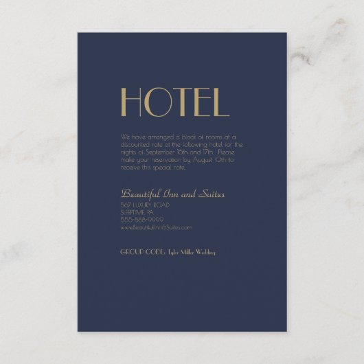 Deko | Dark Navy Wedding Hotel Begleitkarte (Vorderseite)