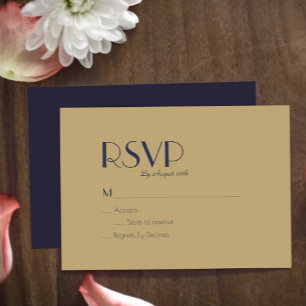 Deko   Dark Navy Wedding RSVP Card Karte