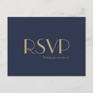 Deko   Dark Navy Wedding RSVP Einladungspostkarte