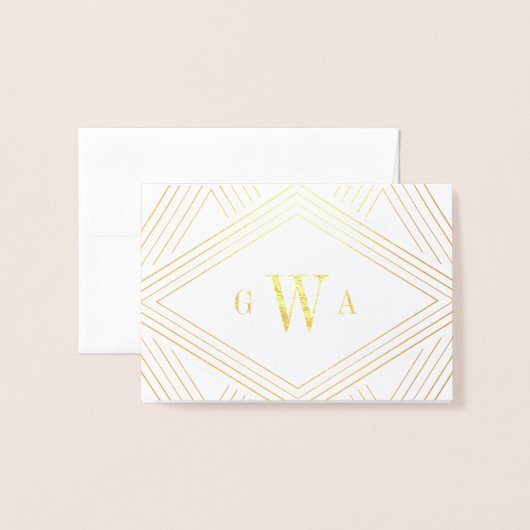 Deko Diamond Mit Monogramm Gold Foil Stationery Ca Folienkarte (Vorderseite mit Umschlag)