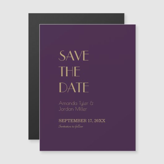 Deko | Dunkle Lila Hochzeit Datum speichern Magneteinladung (Vorne/Hinten)