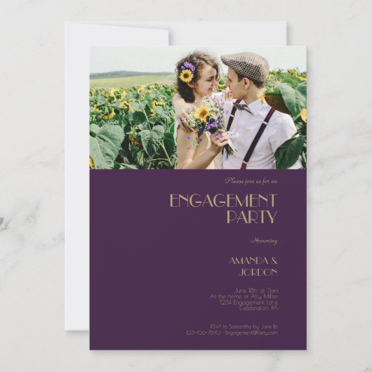 Deko Dunkles Lila Engagement Party Foto Einladung (Vorderseite)