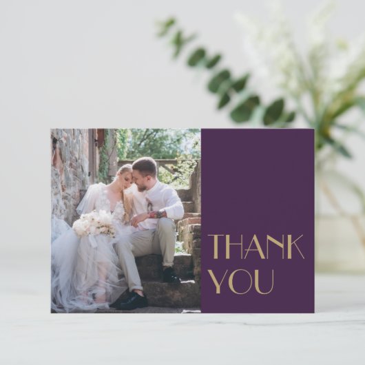 Deko | Dunkles Lila Hochzeitsflat-Foto Dankeskarte (Stehend Vorderseite)