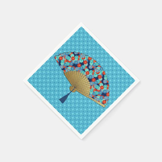 Deko Fan - Blume in Kobalt, Türkis und Rot Serviette (Ecke)