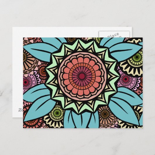 Deko Fandango in Türkis und Orange Postkarte (Vorne/Hinten)