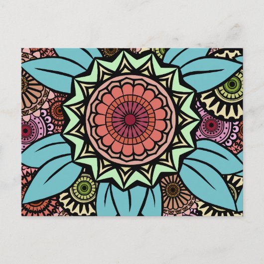 Deko Fandango in Türkis und Orange Postkarte (Vorderseite)