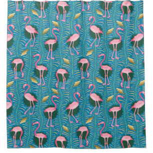 Deko-Farn-blaues Gold der Flamingo-Vogel-20s Duschvorhang
