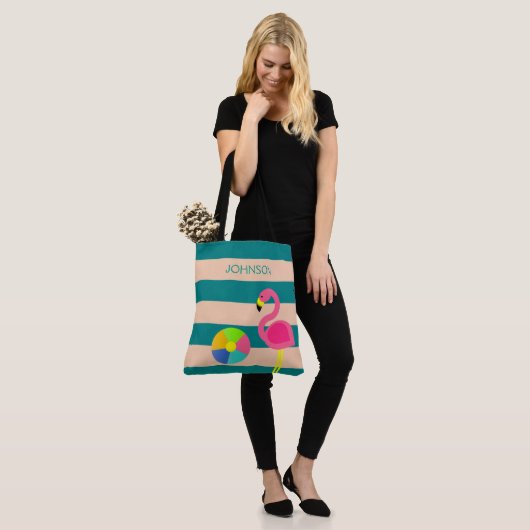 Deko Flamingo Personalisiert Beach Tasche (Am Model)