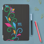 Deko Floral Monogram iPad Air Hülle<br><div class="desc">Personalisieren Sie dieses elegante iPad Gehäuse für Ihr Handy mit Ihrem eigenen Monogramm. Editieren Sie einfach im Zazzle Texteditor. Erstellt in einem farbenfrohen,  schwirren Blattrahmenmuster auf schwarzem Hintergrund. Erhältlich für zahlreiche Modelle. Wählen Sie im Drop-Down-Menü Ihre.</div>