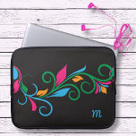 Deko Floral Monogram Laptopschutzhülle<br><div class="desc">Dieser farbenfrohe Laptop- oder Tablet-Sack ist für Ihr eigenes Monogramm bereit. Erstellt in einem farbenfrohen,  wirbelfarbigen Muster,  mit leuchtenden Farbspritzen auf schwarz. Editieren Sie einfach Ihren Monogramm-Brief. Ihre Wahl von mehreren Größen.</div>