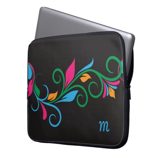 Deko Floral Monogram Laptopschutzhülle (Vorderseite Links)