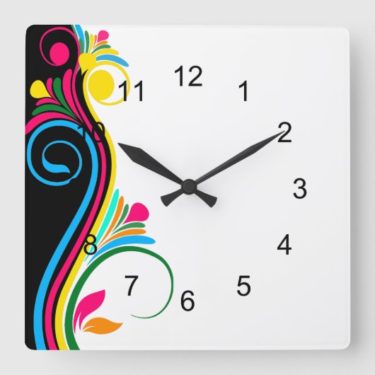 Deko Floral Square Wall Clock Quadratische Wanduhr (Vorderseite)