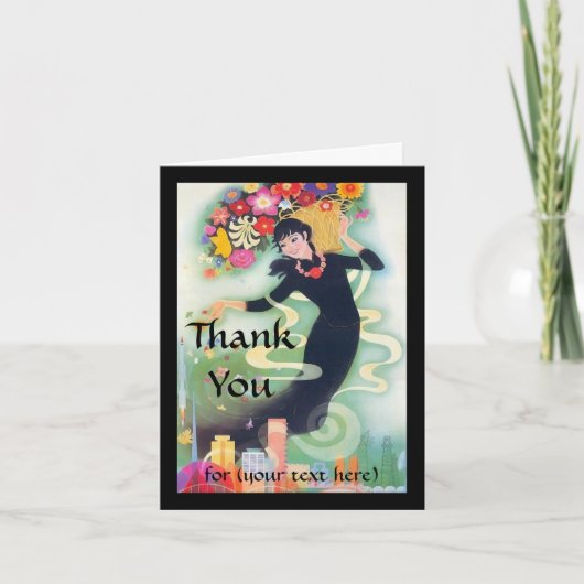 Deko Frau mit Wirbel und Blume Vielen Dank für Ihr Dankeskarte (Vorderseite)