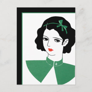 Deko Girl auf Grün Postkarte