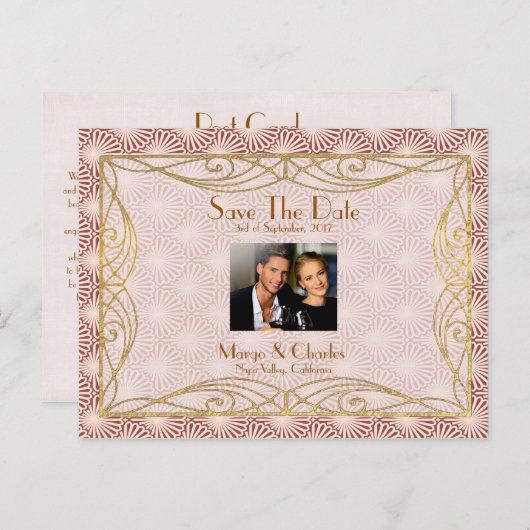 Deko Glam Gold Pink Muschel Save the Date Hochzeit Ankündigungspostkarte (Vorne/Hinten)
