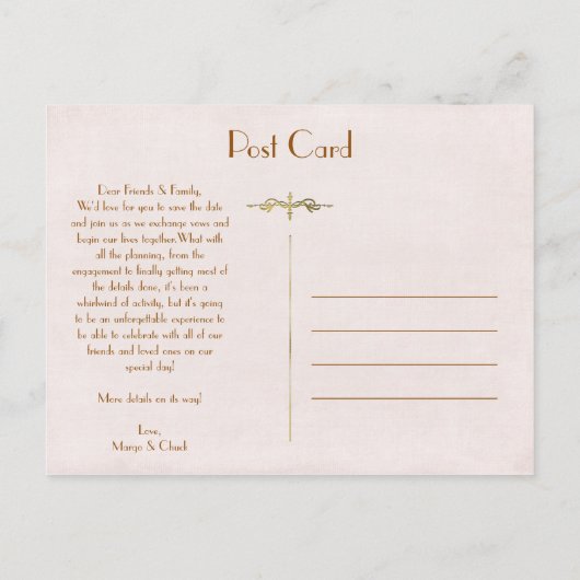 Deko Glam Gold Pink Muschel Save the Date Hochzeit Ankündigungspostkarte (Rückseite)