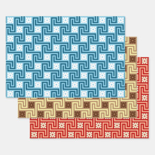 Deko griechischer Schlüssel, blau & weiß, braun, o Geschenkpapier Set