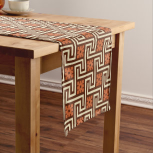 Deko-griechischer Schlüssel, Brown, Beige und Ros Kurzer Tischläufer