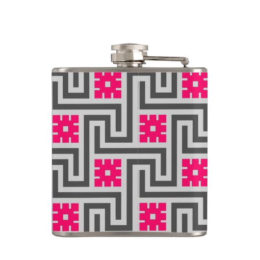 Deko griechischer Schlüssel, grau / grau und Fuchs Flachmann (Rückseite)