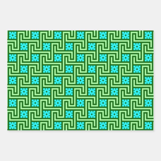 Deko griechischer Schlüssel, rosa, grün, rot und g Geschenkpapier Set (Vorderseite 2)