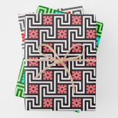 Deko griechischer Schlüssel, rosa, grün, rot und g Geschenkpapier Set (Beispiel)