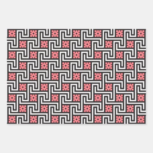 Deko griechischer Schlüssel, rosa, grün, rot und g Geschenkpapier Set (Vorderseite)